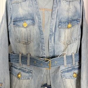 Light Blue Denim Women's Jeans Jacket with Belt